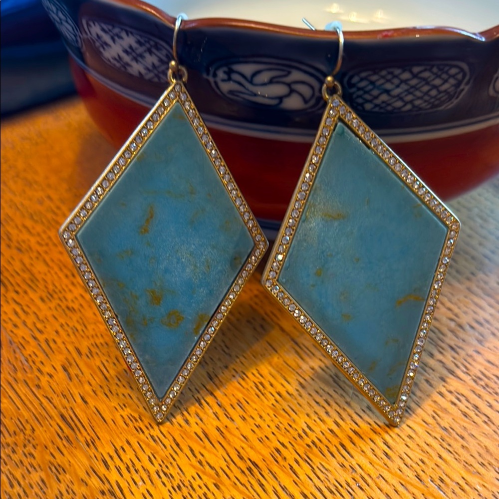 Blue and Gold Geometric Drop Earrings